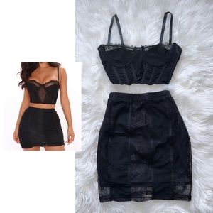 Fashion Nova Breaking Hearts Lace Mini Skirt Set - Black